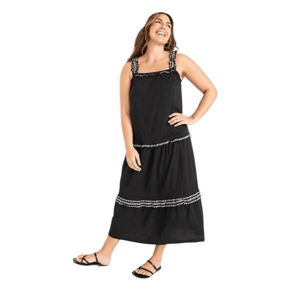 Old Navy Embroidered Sundress Tiered Midi Dress Black M - Picture 1 of 9